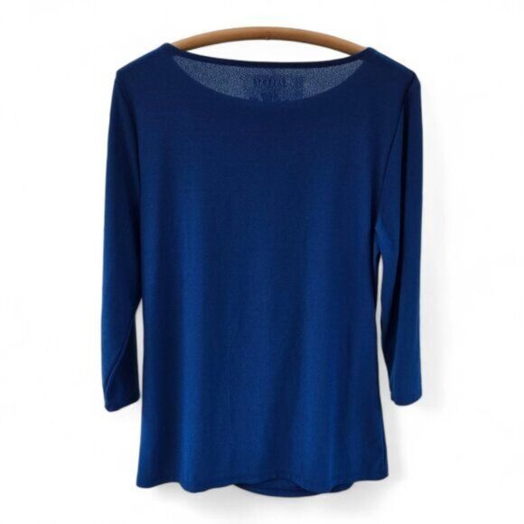 Talbots Womens Blue 3/4 Sleeve Ruched Front Slinky Knit Top Large - Picture 2 of 4
